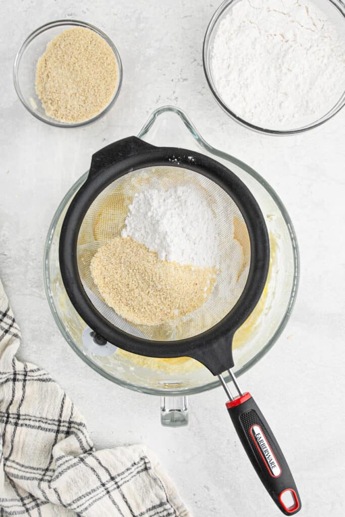 Dry ingredients being sifted.