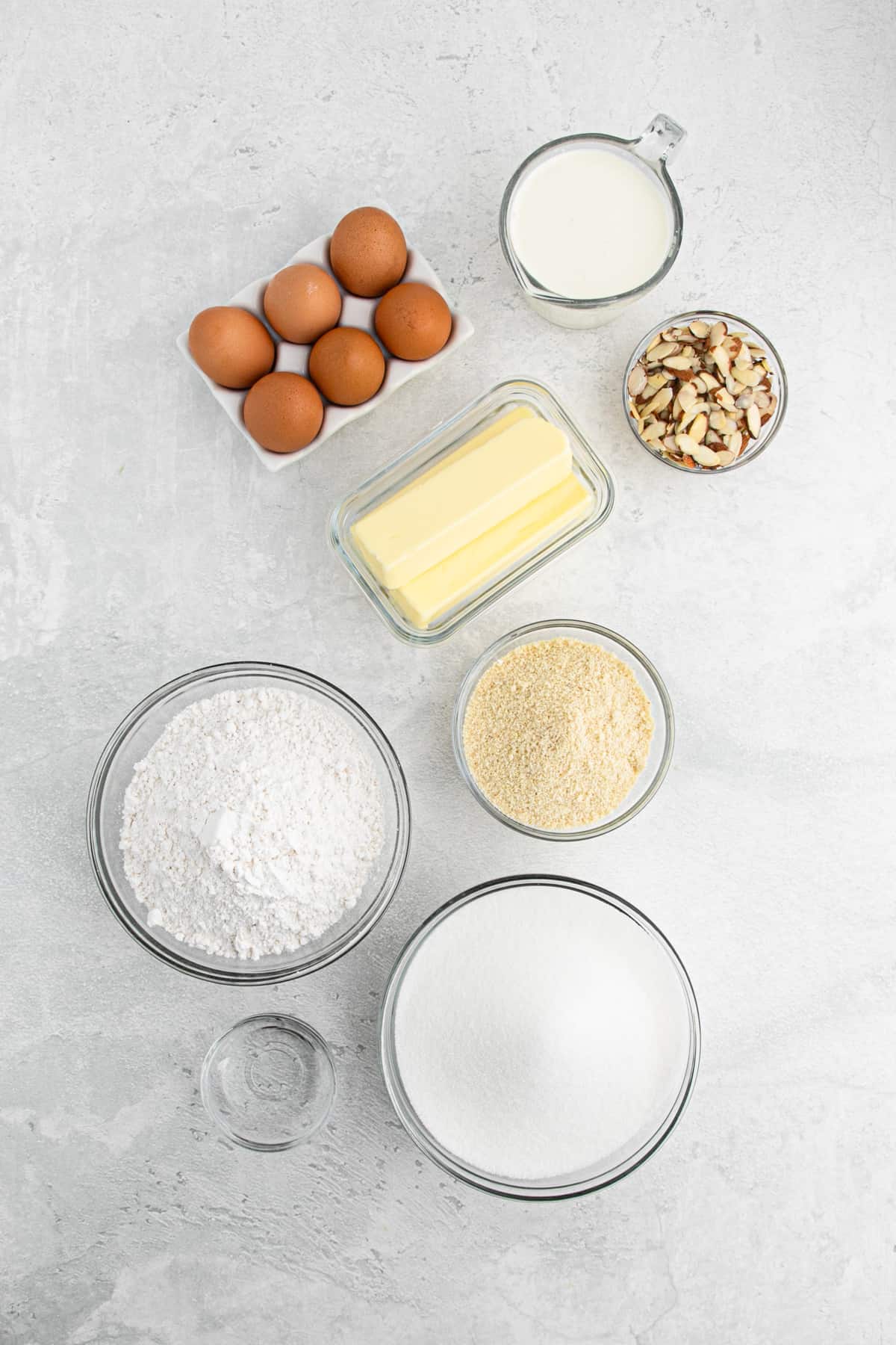 Almond pound cake ingredients.
