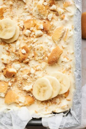 Close up of banana pudding no churn ice cream