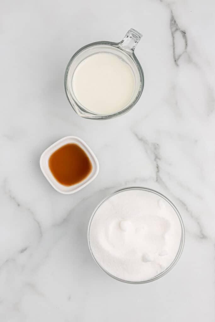 Ingredients to make caramel sauce on the counter.