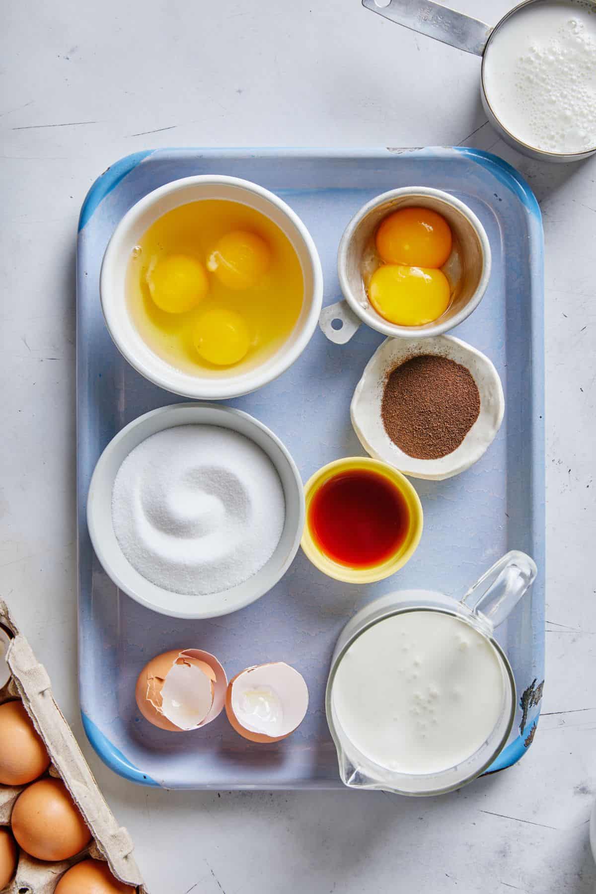 Ingredients to make coffee ice cream before mixing