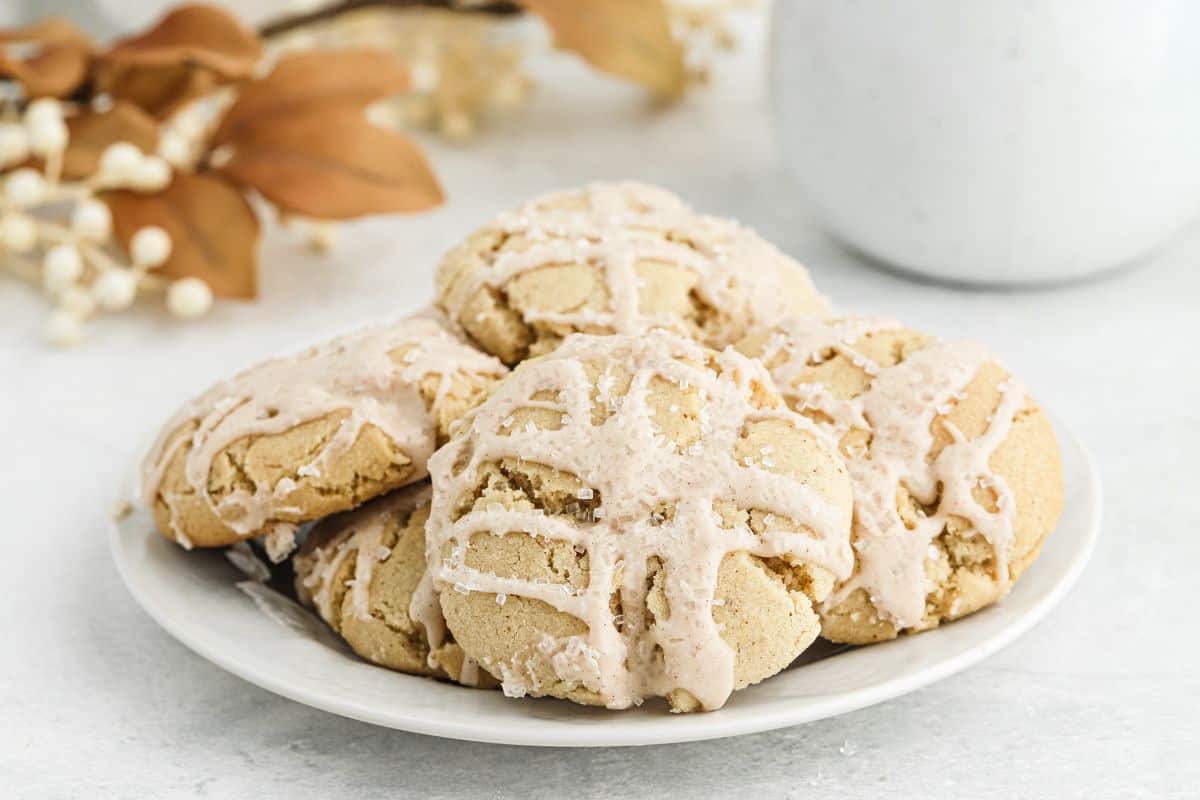 #holidaybutter #shop eggnog iced butter cookies party A plate of iced eggnog cookies on the table.