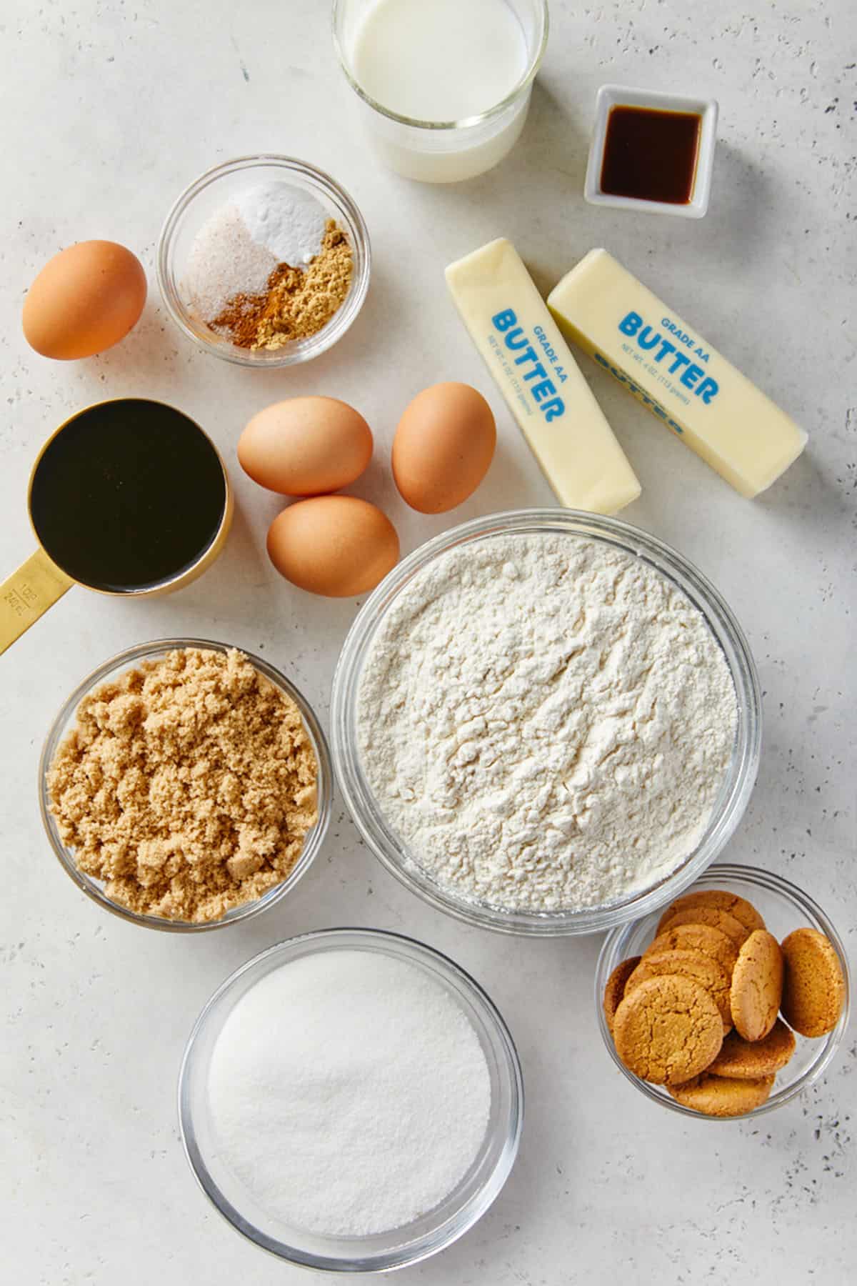Ingredients to make gingerbread cupcakes on the table before mixing.
