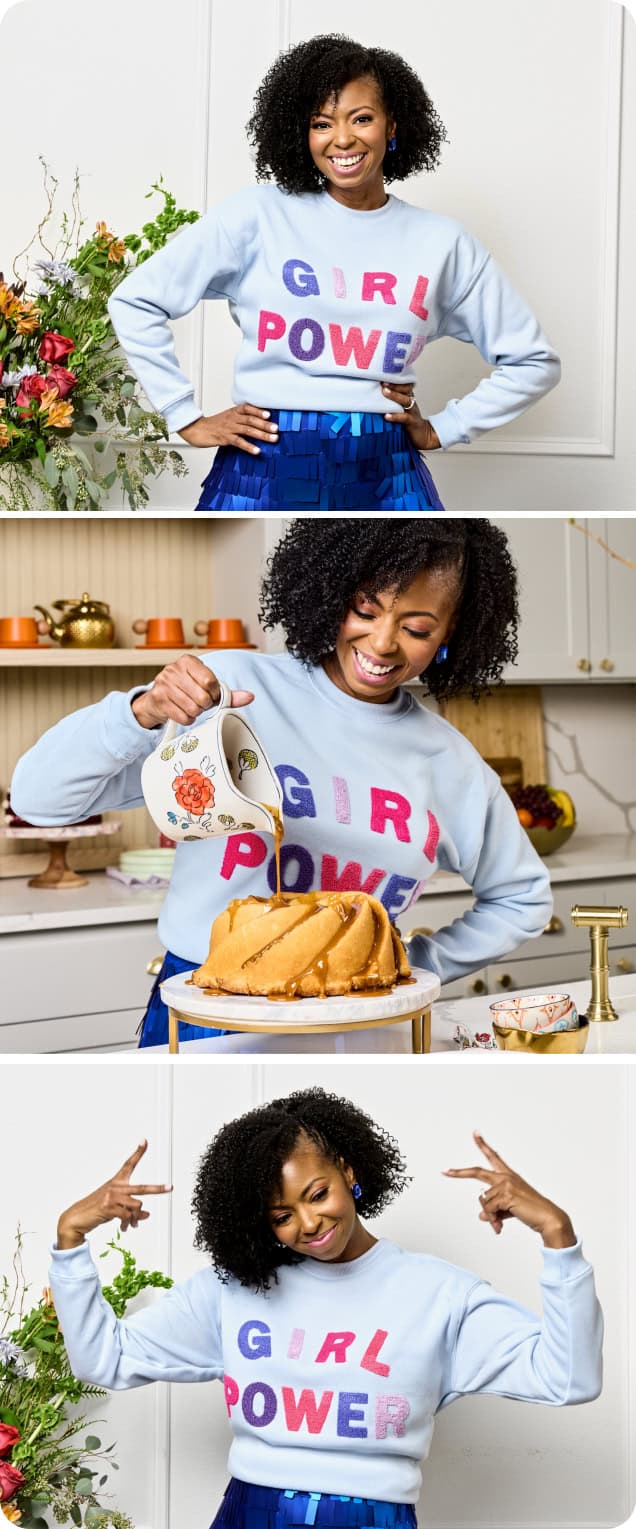 Photos of Jocelyn showing off her cakes and style