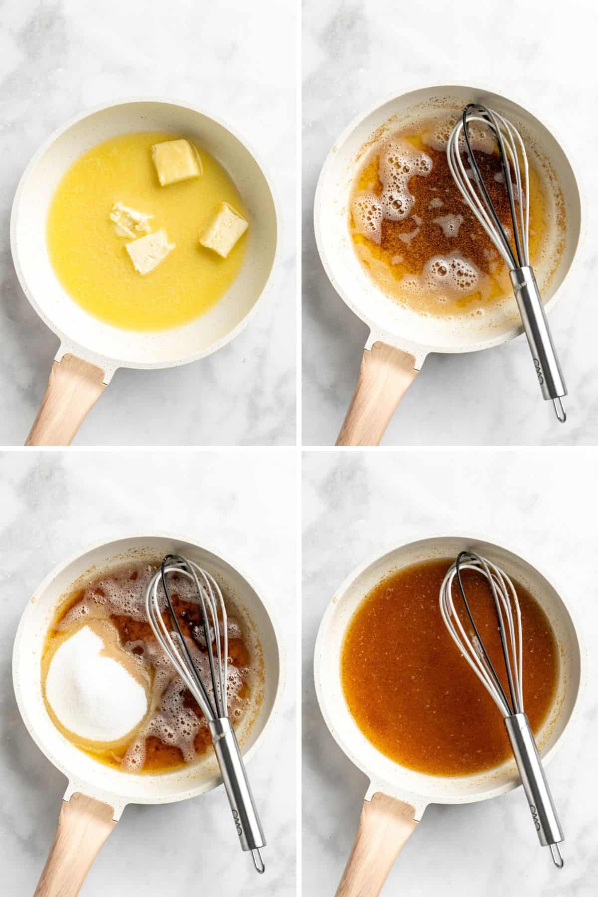 Melting the butter, it browned, and then turned into a glaze for the cake.