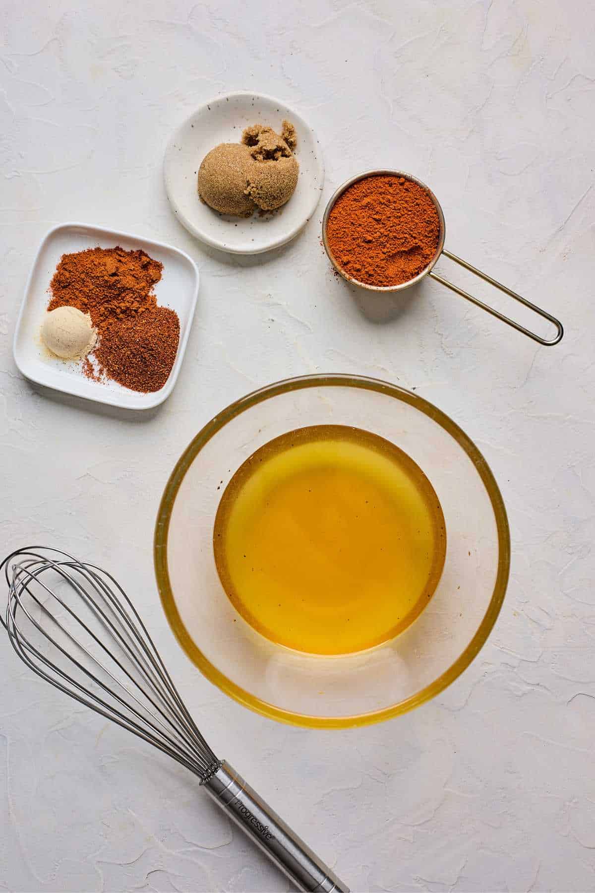 Ingredients to make the sauce for Nashville hot chicken on the table.