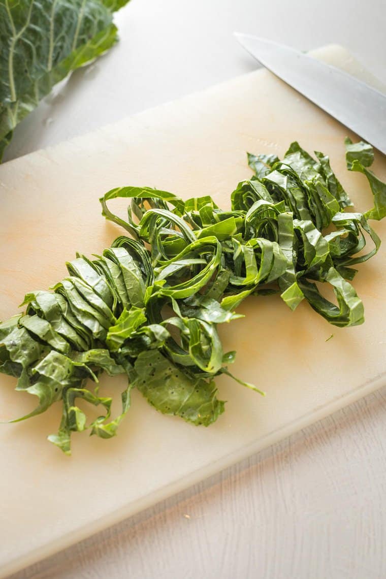 Greens sliced in ribbons